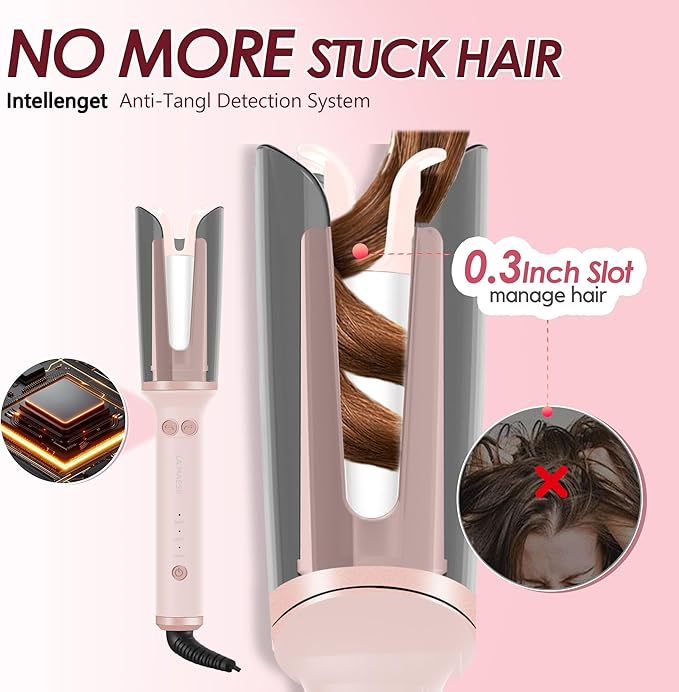 2PCS Automatic Curling Iron 1 Inch with 3 Temps Rotating Curling Iron 2-Way Rotation Hair Curler Ionic Ceramic Coating Anti-Scald &amp Tangle Auto Shut-Off for Hair Styling (Pink) (Pink*2PCS)
