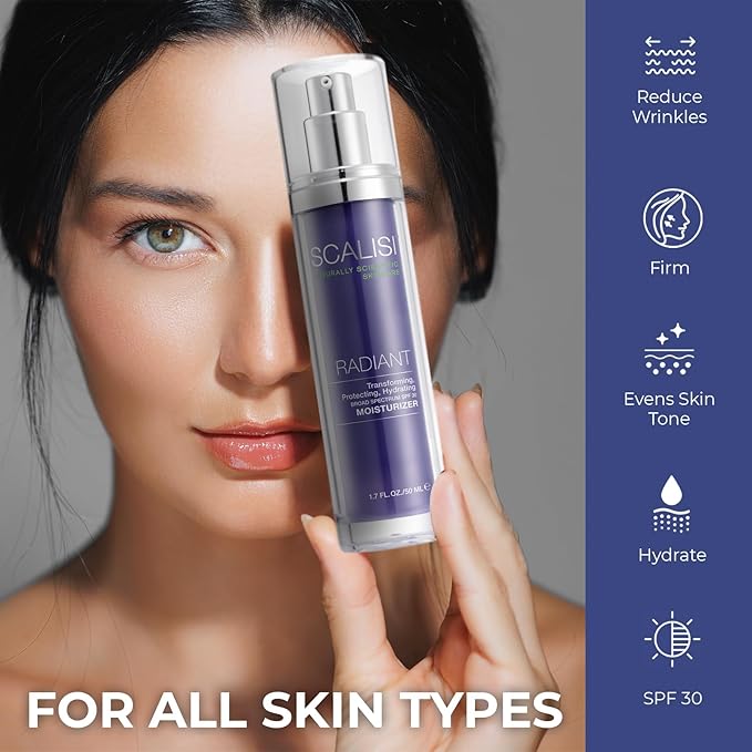 SCALISI RADIANT SPF 30 Moisturizer – Lightweight Daily Face Sunscreen with Anti-Aging Benefits – Clinically Proven to Reduce Fine Lines – No White Cast – All Skin Types