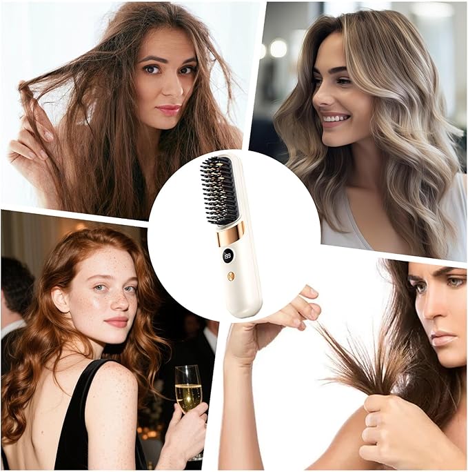 Hair Straightener Brush Portable Rechargeable Cordless Hair Straightener - Female Hairstyle Brush and Curling Comb | For Daily Use Travel Ladies Teens Home Salon Office Business