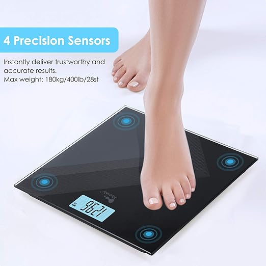 himaly Digital Body Weight Scale USB Rechargeable Bathroom Scale with Step-On Technology Back Light Display Digital Weight Scale 400Ibs/180kg Capacity 6mm Tempered Glass