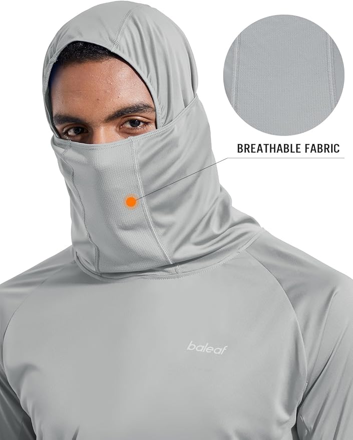 baleaf Men's Sun Protection Hoodie Shirt UPF 50+ Long Sleeve UV SPF T-Shirts with Mask Rash Guard Fishing Lightweight