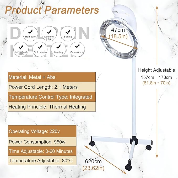 360° Infrared Hair Dryer 950W Professional Stand Hair Color Processor for Fast Drying Perming &amp Styling - Ideal for Salons &amp Home Use