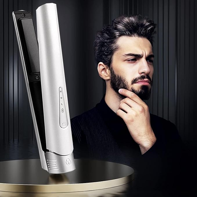 Hair Straightener and Curler 2 in 1 Rechargeable Battery Operated Hair Straightener 4800mAhMini Size Easy CarryTitanium Plate Straightener Curling Iron (White)