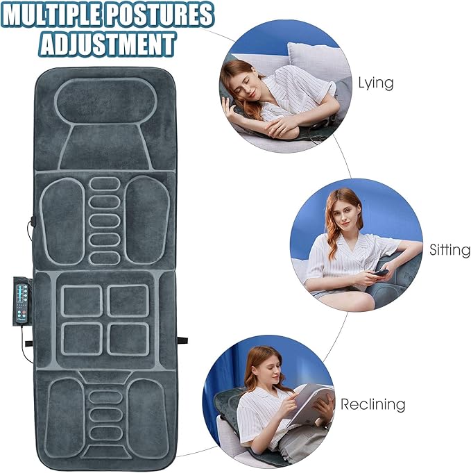 ERGOMASTER Massage Mat with 10 Vibrating Motors Heating Pad Full Body Massager Pad Cushion for Relieving Neck Back Waist Legs (Massager mat-fi01)