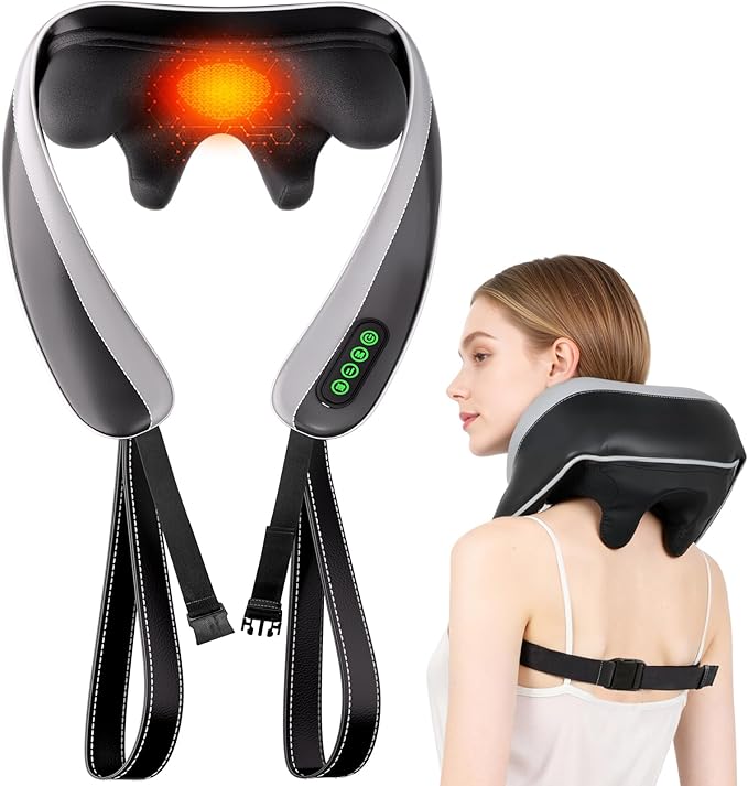 Neck Massager for Pain Relief Deep Tissue Kneading Shiatsu Neck and Shoulder Massager with HeatCordless Massager for Back and Shoulder Pain Gifts for Women Men Home Office Christmas