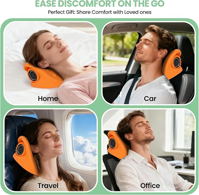 Multifunctional Massage Pillow with Detachable Rollers Neck and Cervical Spine Corrector Portable Electric Massage Headrest with Bluetooth Music Support 6 Vibration Intensity Settings