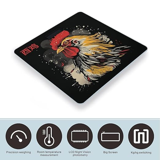 Chicken Drawings Scale for Body Weight Anti-Slip Tempered Glass Digital Bathroom Scales Clear LCD Display Weighing Scale Safe Rounded Corners Smart Scales