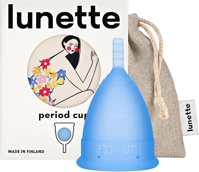 Lunette Menstrual Cup Reusable BPA Free Period Cup with 12-Hour Leak Free Comfort - Soft 100% Medical-Grade Silicone - Eco-Friendly Pad &amp Tampon Alternative – Vegan - Made in Finland - Size 2 Blue