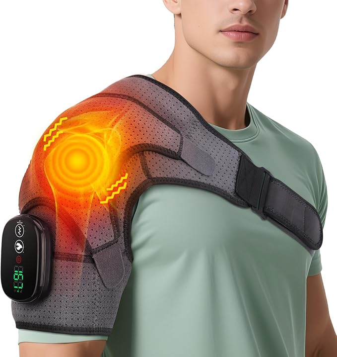 Shoulder Heating Pad with Massage Cordless Shoulder Heating Pad Shoulders Massager for Pain Relief Left Right Heated Shoulder Wrap for Rotator Cuff &amp Shoulder Brace Support