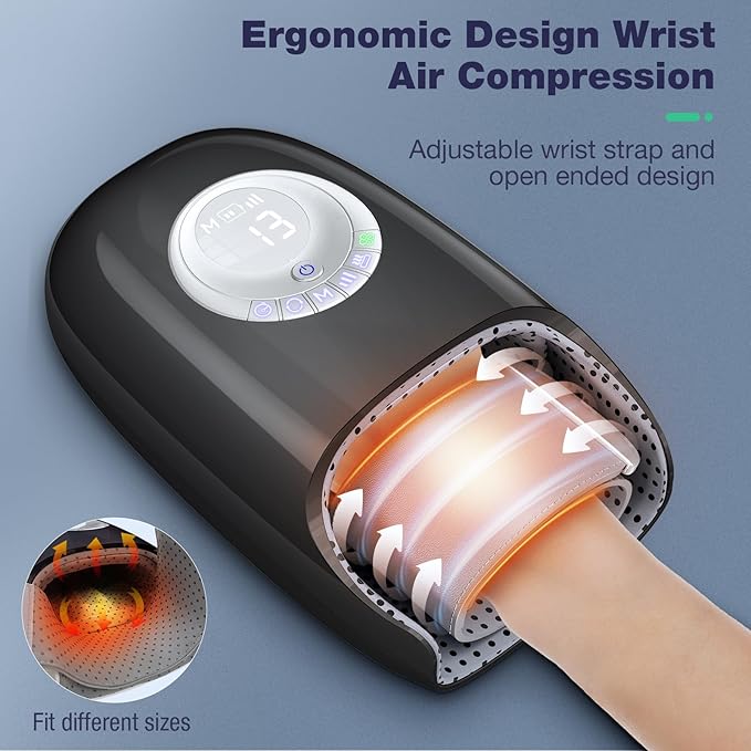 Hand Massager with Heat and Compression Hand Massage for Arthritis and Carpal Tunnel Relief 6 Modes Pressure Point Therapy Blowing Wrist Massager Finger &amp Palm Kneading Gifts for Mom Dad