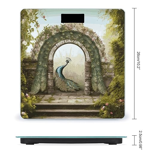 Garden Arched Door Peacock Weight Scale Digital Electronic Scales Bathroom Scale Larg LCD Backlight Display High Precision MeasurementsTempered Glass