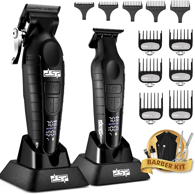 DSP Professional Hair Clippers Set for Men Cordless Barber Clipper Beard Trimmer DLC USB Rechargeable Speeds Adjustable Travel Lock Low Noise with Charging Base