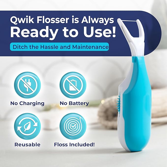 Bundle with 2 Refills Packs– Automatic and Reusable Dental Flosser | Easy Click-to-Use Solution for Plaque Removal Clean Teeth and Fresh Breath (3 Items1-Year Supply)
