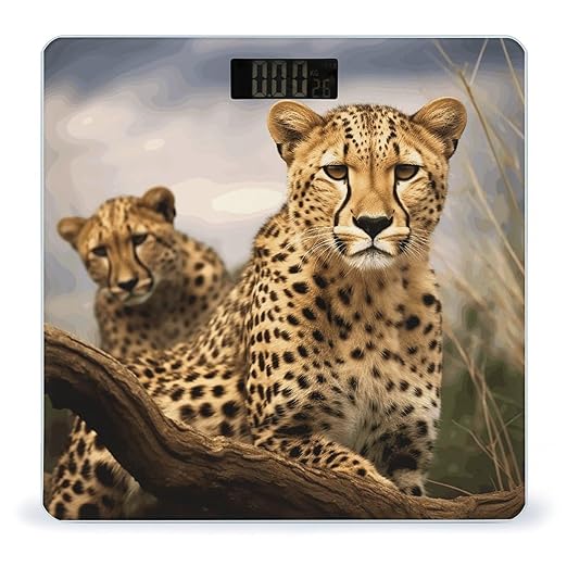 Cool Leopard Scale for Body Weight Safe Rounded Corners Tempered Glass Digital Bathroom Scale LED Display 400lb Capacity Weight Scales with High Precision Sensors