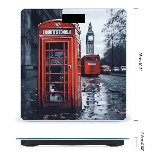 Digital Bathroom Scale for Body Weight Scale with Bright LCD Display High Accuracy Step-On Technology Auto On/Off England UK Retro London Telephone Digital Scales 400 Lbs /180kg