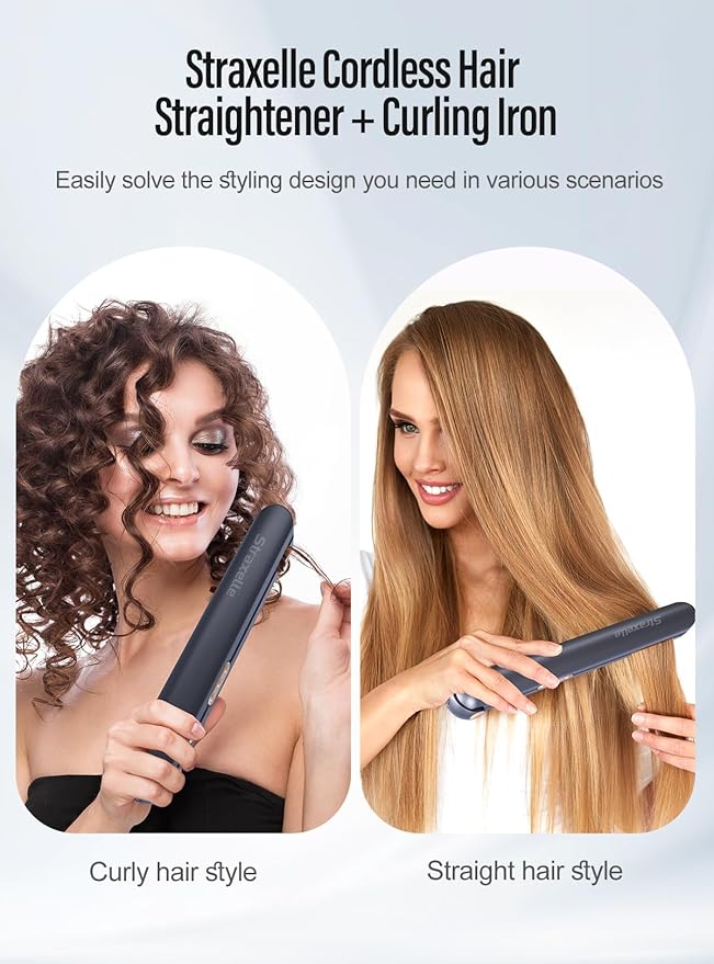 2-in-1 Cordless Hair Straightener and Curler Adjustable 350°F-420°F 20s Heat-Up/LED Display/10000mAh BatteryCordless Flat Iron Travel Safe Ceramic Plates for Fine to Thick Hair