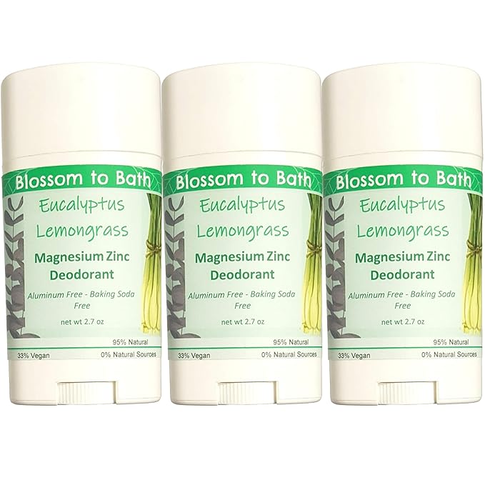 Eucalyptus Lemongrass Magnesium Zinc Deodorant - 3 Pack - Pure Essential Oil Fragrance - Lasts All Day with a Herbally Clean Natural Scent