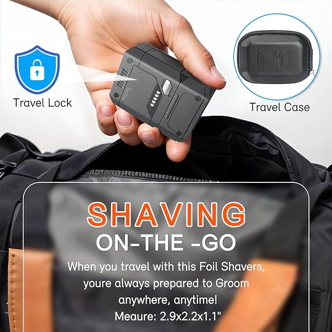 Foil Electric Shaver for Travel USB-C Fast Charging IPX7 Waterproof Cordless Razor Portable Face Shaver with Travel Case &amp Replacement Head Compact Men’s/Grooming Design