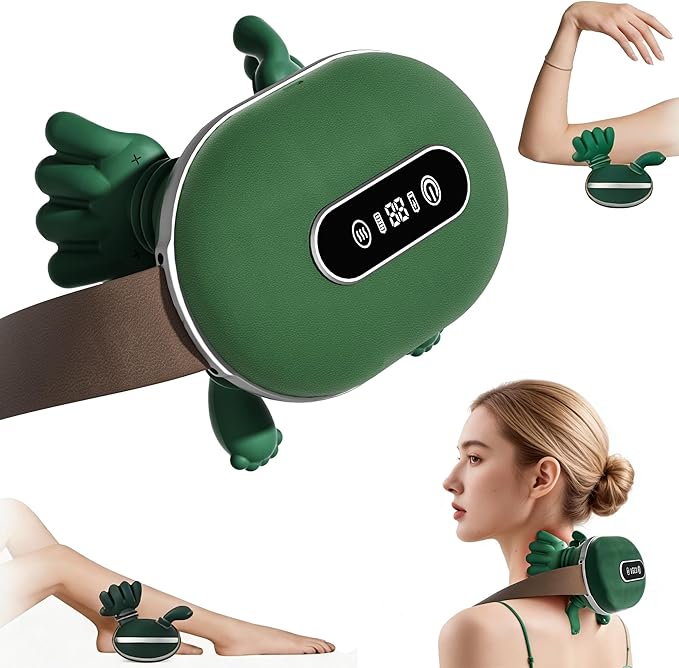 Shoulder Neck Massagers Completely upgraded Neck Massager with Heat LED screen display 4D Bionic Shiatsu Deep Tissue Massage Wireless Portable Neck Back Massager Simulates A Real Palm (Green)