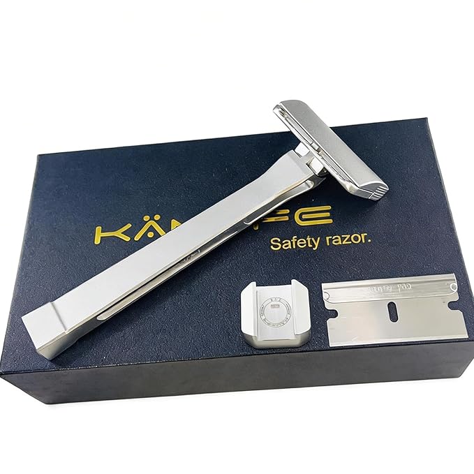 KAMPFE Upgraded Version Safety Razor Made of 6061 Aluminum Alloy Material Comfortable shavingGEM Single Sided Safetyshaver Shaver Handle for Men with Suction Cup Holder and Safety Razor Blades
