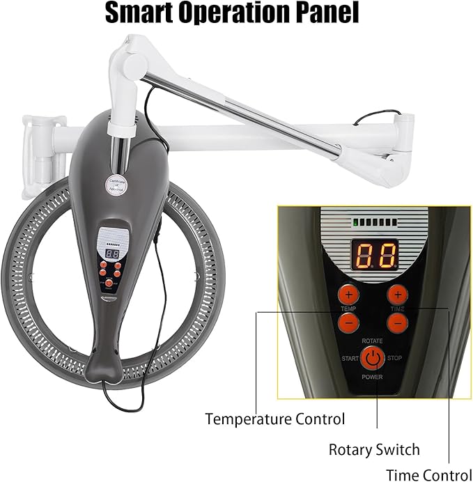 Hair Color Processor Orbiting Rotating Hair Processor | Hair Salon Color Processor Dryer | Hair Dryer Accelerator with Rolling Base | 6 Mode Salon Hair Conditioner/Perm | Grey