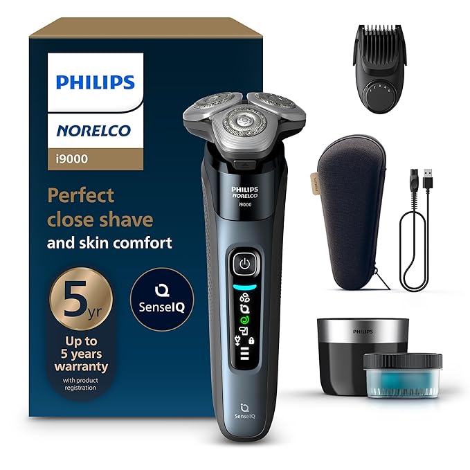 Philips Norelco Shaver i9000 Wet &amp Dry Electric Shaver Taubenblau SenseIQ Technology Triple Lift &amp Cut System 360 Rotating Dual SteelPrecision Precision Blades Beard Styler Model X9001/