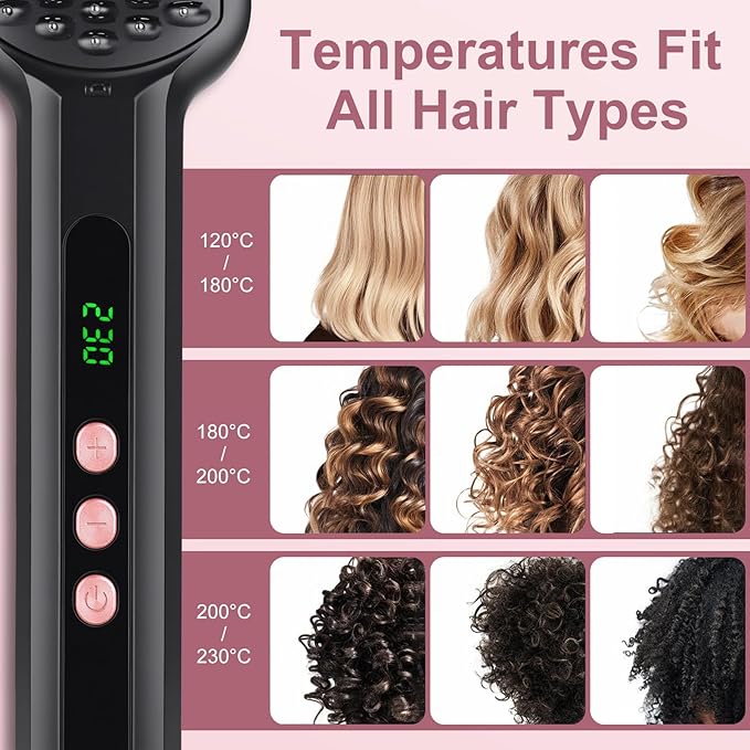 Hair Straightener Brush - SIQUER Ionic Hair Straightening Brush with 13 Temps LCD Display 45s Fast Heating 60mins Auto-Off Anti-Scald Ceramic Hair Straightener Comb for Home Salon Black