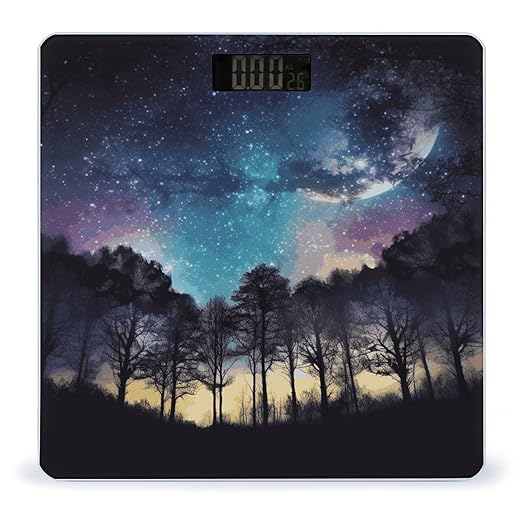 Night Sky with Trees Scale for Body Weight Sturdy Tempered Glass Weighing Scales with LCD Display Accurate Digital Bathroom Scale Convenient Body Fat Smart Scales 400lb