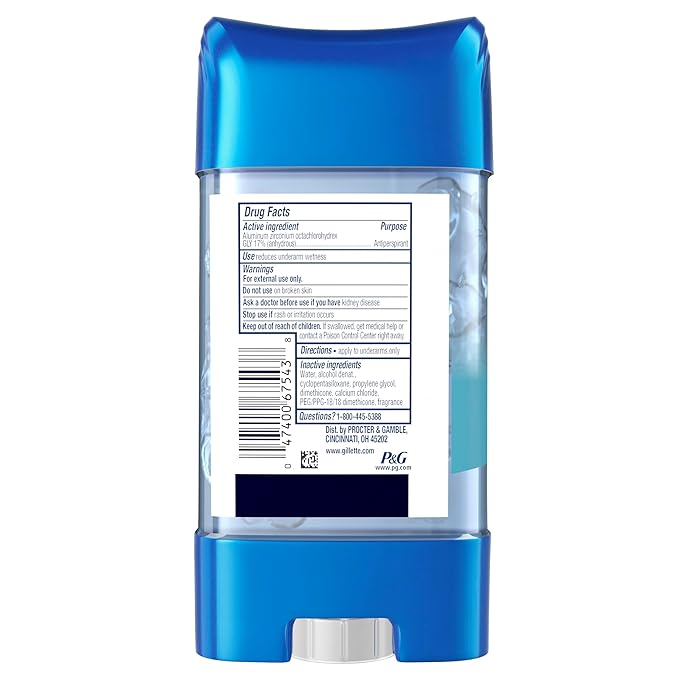 Gillette Antiperspirant and Deodorant for Men 72hr Clinical Strength Sweat &amp Odor Protection Long Lasting Freshness Anti-White Mark Technology Clear Gel Cool Wave Scent 3.8 oz (Pack of 4)