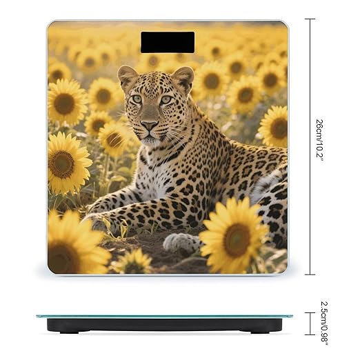 Sunflower Leopard Weight Scale Large Digital Bathroom Scales with Bright LED Display Non Slip Digital Scale and Step On Fashion Weighing Machine for Body