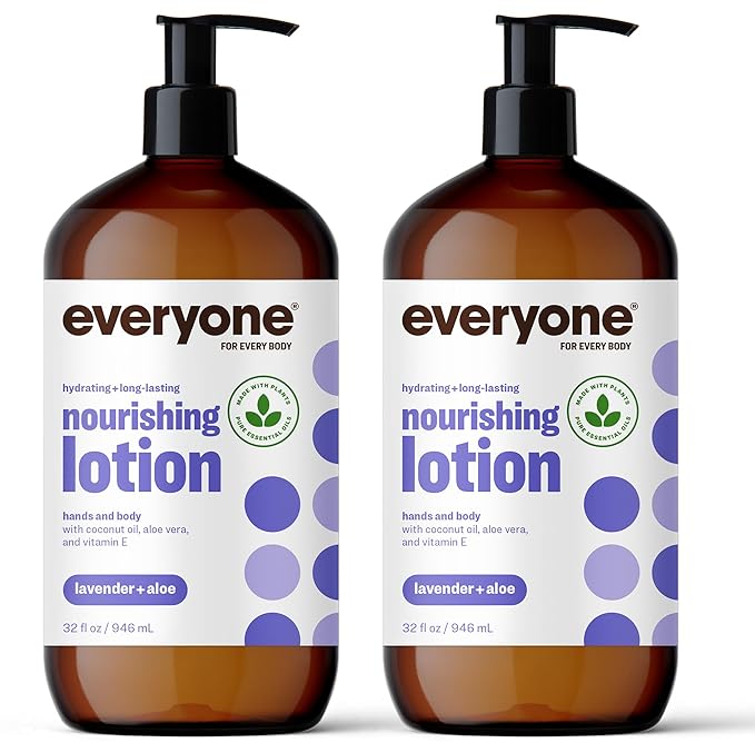 Everyone 3-in-1 Kids Soap Body Wash Bubble Bath Shampoo 32 Ounce (Pack of 2) Nourishing Hand and Body Lotion 32 Ounce (Pack of 2) Lavender and Aloe Plant-Based