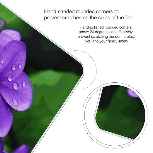 Violet Flower Bathroom Scale Automatic Power On/Off Body Scales LCD Backlight Display Square Digital Scale Rounded Corners Bathroom Scales for Home Bedrooms