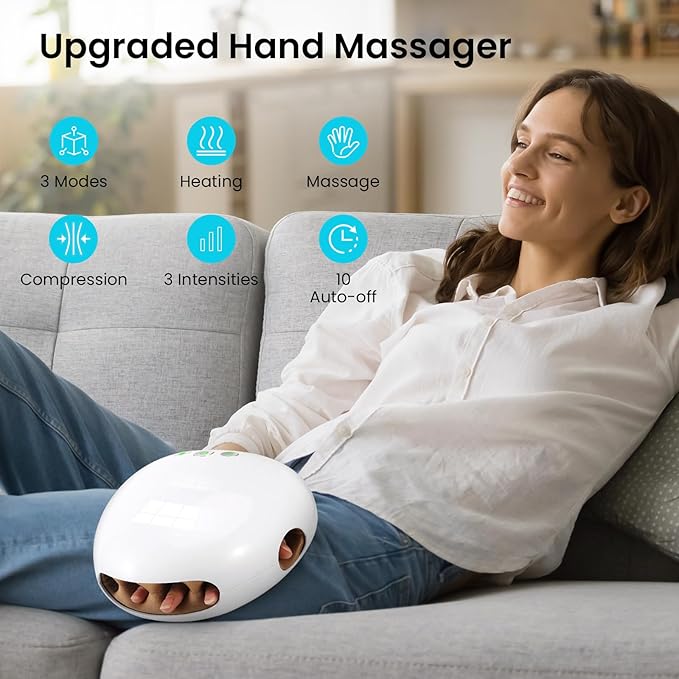 NOWWISH Hand Massager with Heat and Compression for Arthritis and Carpal Tunnel Relief Cordless Electric Hand Massage with 3 Heat Settings 3 Compression Levels Mothers Day Gifts for Mom Wife White