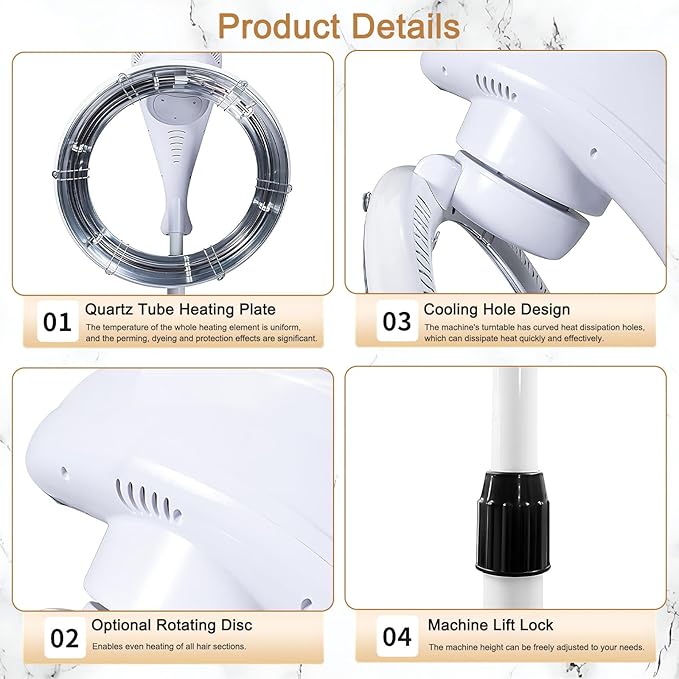 360° Infrared Hair Dryer 950W Professional Stand Hair Color Processor for Fast Drying Perming &amp Styling - Ideal for Salons &amp Home Use