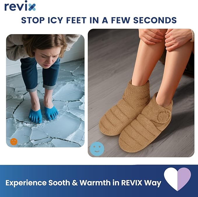 REVIX Microwaveable Booties and Feet Warmers Microwaveable Foot Warmers with Adjustable Fit &amp Non-Slip Microwavable Socks Heated Booties for Women and Men Mocha L