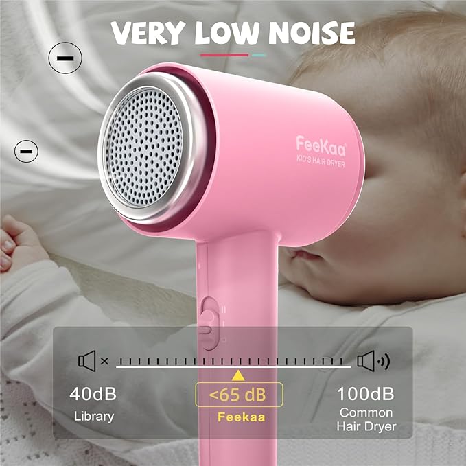 Feekaa Kids Hair Dryer Portable Mini Blow Dryer with Diffuser Quiet Small Hair Dryer for Children Compact Kids Hairdryer with DIY Stickers Lightweight Boy &amp Girl Birthday Gift Pink