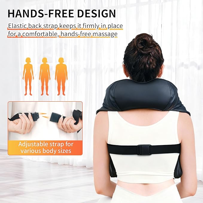 TISSCARE Neck Massager for Pain Relief Deep Tissue with 2 Heat Levels Hands-Free Shiatsu Kneading Back Massager for Shoulder &amp Whole Body Plug-in for Home Office Car Ideal Gift for Women Men