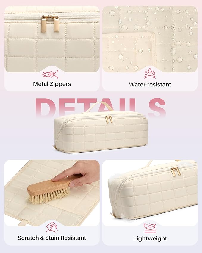 Hot Tools Travel Case with Heat Resistant Mat Pouch Large Hair Tool Organizer Bag for Curling Iron Flat Iron Hair Dryer Hot Air Brush Water Resistant Makeup Bag Gift for Women Beige