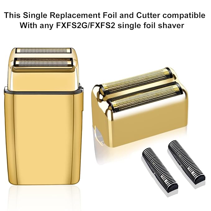 Gold Replacement blades Foil and Cutters Compatible with BaBylissPRO Barberology FXFS2 Shaver foil Replacement Heads(2 pack ）