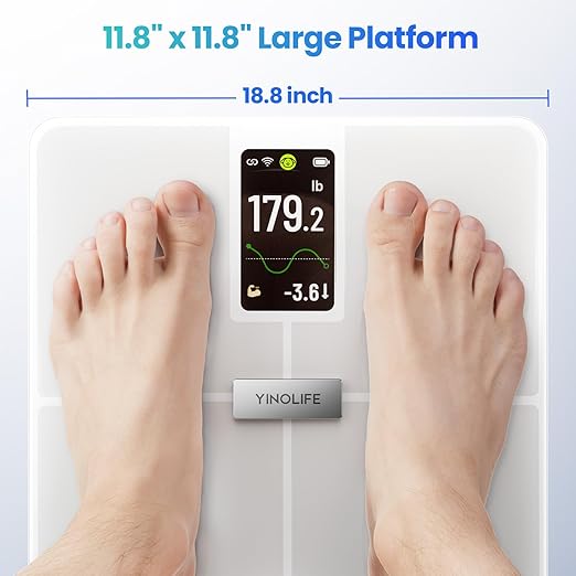 Smart Scale for Body Weight BMI Body Fat Muscle Mass Digital Bathroom Weight Scale with 4.3 Color Display 20 Body Composition Scale High Accurate Wi-Fi &amp Bluetooth Scale 400 lbs 11.8