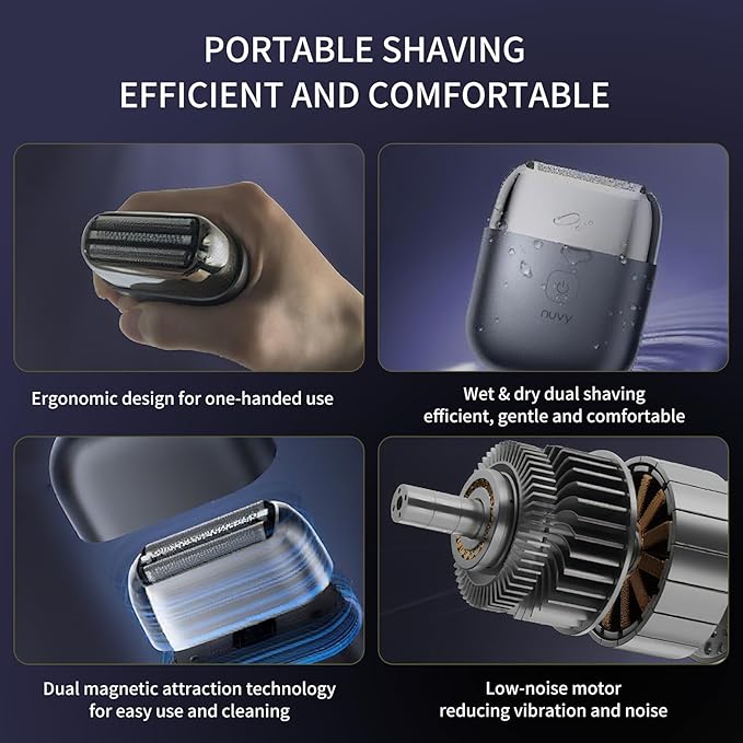 Professional Cordless Electric Shaver for Men - Fast Charging Wet/Dry Mini Travel Razor with Floating Heads Precision Beard Trimmer IPX7 Waterproof for Shower Use
