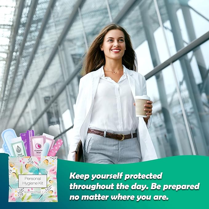 Menstrual Kit All-in-One 10 Pack | Convenience on The Go | Period Kit Pack for Travelling Tweens &amp Teenager | Individually Wrapped Feminine Hygiene Product (Butterflies)
