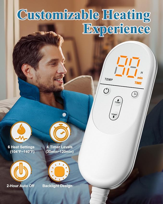 Heating Pad for Neck Shoulders Back Weighted Heated Wrap Electric Neck Shoulder Heating Pads 6 Heat Settings 4 Auto-OffMothers Day Gifts for Mom Anniversary Birthday Gifts for Women Men Dad Blue