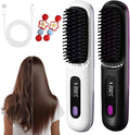 Cordless Portable Hair Straightener Brush Mini Hair Straightener Brush with LCD Temper Ature Display 3 Adjustable Temperatures Rechargeable Heating for Home Travel and Morning Rush (White+Black)