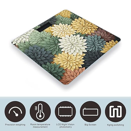 Petals Garden Leaves Scale for Body Weight Anti-Slip Tempered Glass Digital Bathroom Scales Clear LCD Display Weighing Scale Safe Rounded Corners Smart Scales