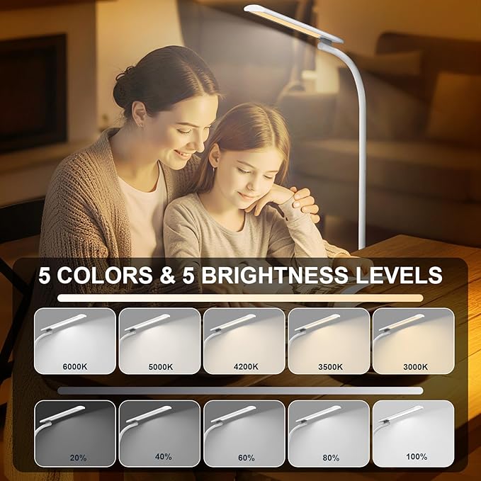 Light Therapy Lamp10000 Lux Happy Therapy Light Floor Sun Therapy Lamp with Remote &amp Touch Control &amp Adjustable Gooseneck for Reading/Office/Home