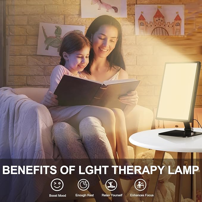 Light Therapy Lamp UV-Free Happy Lamp 10000 Lux Desk Sun Lamp with Timing Mode &amp 6 Brightness &amp 3 Colors for Bedroom/Reading/Studying Black