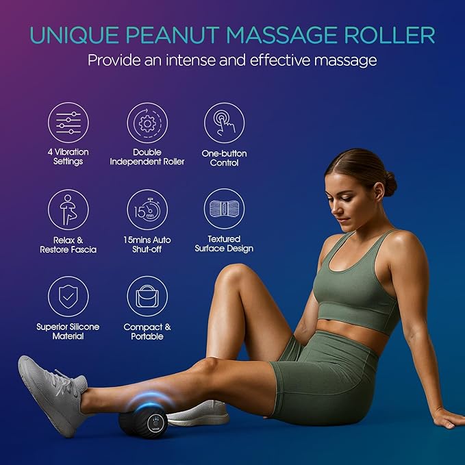 VOYOR-HEALTH Vibrating Peanut Massage Ball Roller Electric Double Lacrosse Massage Ball with 4 Intensities for Muscle Pain Relief Rechargeable Deep Tissue Massage Yoga Sports Fitness MB300 (Black)