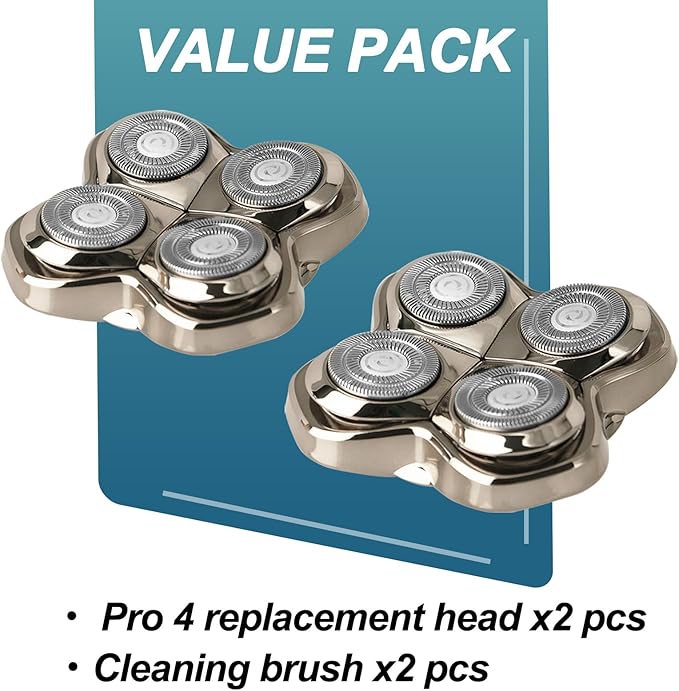 2Pack Pro 4 Shaver Replacement Heads for Skulls Pitbulls Series Gold PRO Silver PRO Platinum PRO Butterfly Kiss PRO Head Shavers Floating 4 Heads for a Fast Close and Smooth Shave.