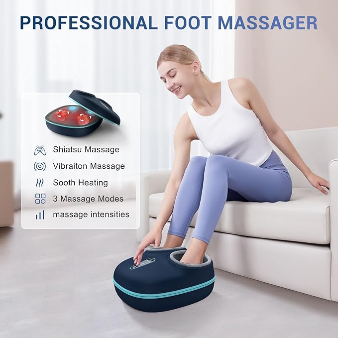 2-in-1 Shiatsu Foot Massager with Heat Foot Warmer Heating Pad for Circulation and Pain Relief Plantar Fasciitis Neuropathy Adjustable Kneading Massagers for Feet Back Gifts for Women Men